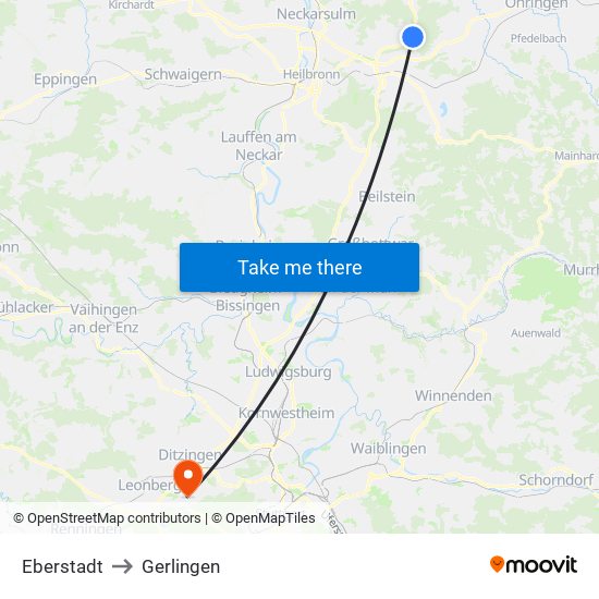 Eberstadt to Gerlingen map