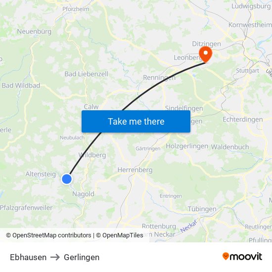 Ebhausen to Gerlingen map