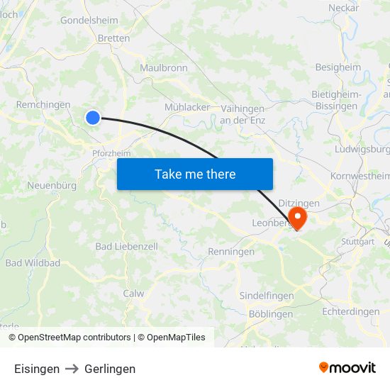 Eisingen to Gerlingen map