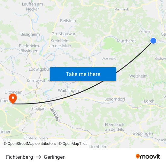 Fichtenberg to Gerlingen map