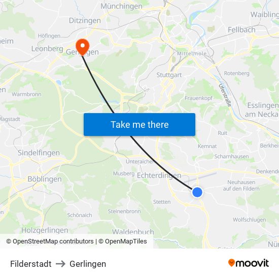 Filderstadt to Gerlingen map