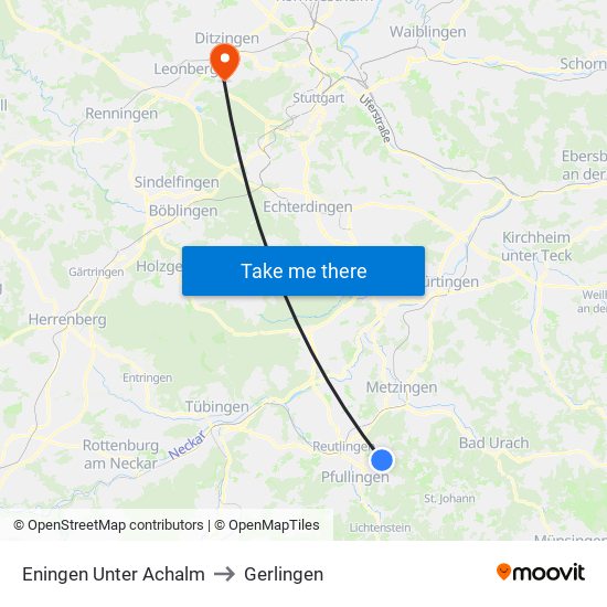 Eningen Unter Achalm to Gerlingen map