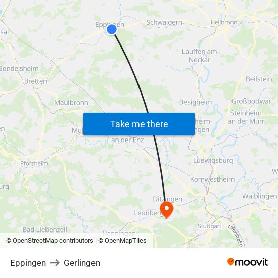 Eppingen to Gerlingen map