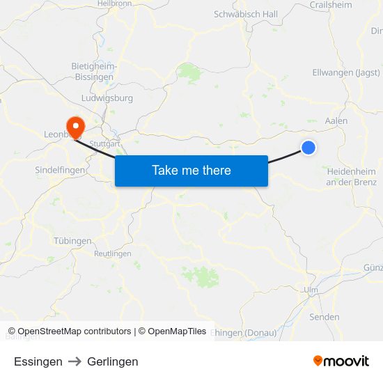 Essingen to Gerlingen map