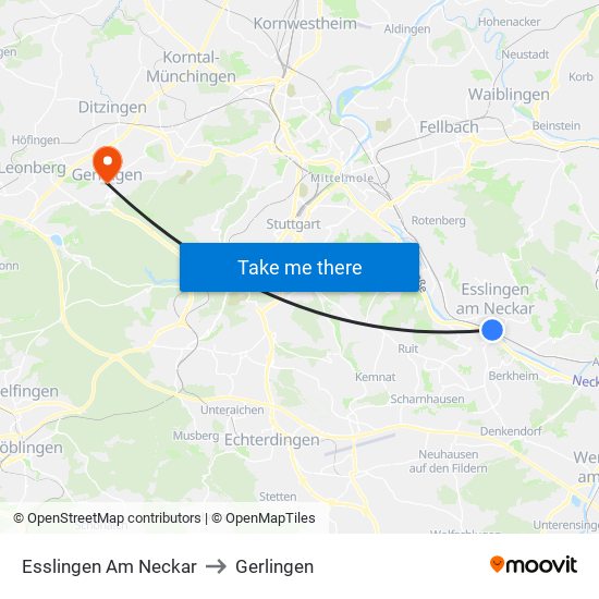Esslingen Am Neckar to Gerlingen map