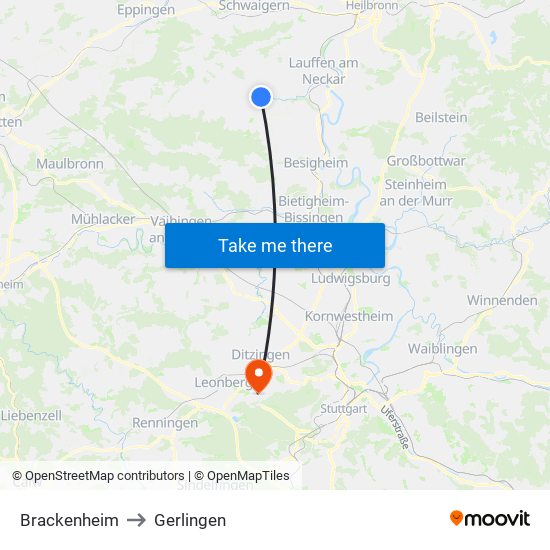 Brackenheim to Gerlingen map