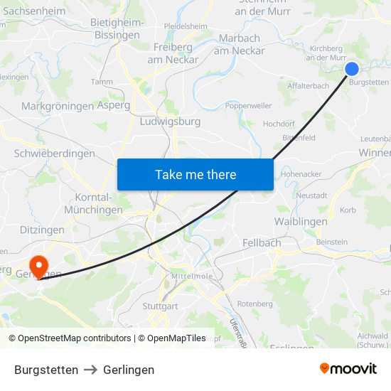 Burgstetten to Gerlingen map