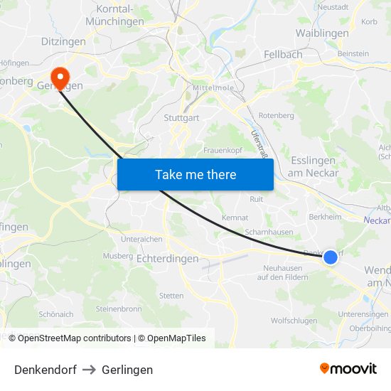 Denkendorf to Gerlingen map