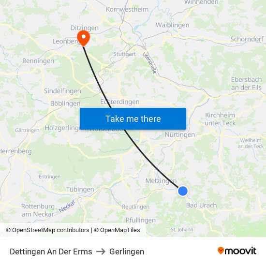 Dettingen An Der Erms to Gerlingen map