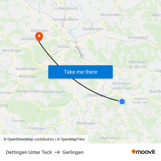 Dettingen Unter Teck to Gerlingen map