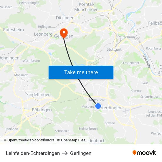 Leinfelden-Echterdingen to Gerlingen map