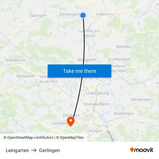 Leingarten to Gerlingen map