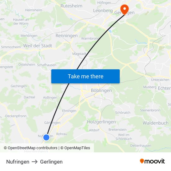 Nufringen to Gerlingen map