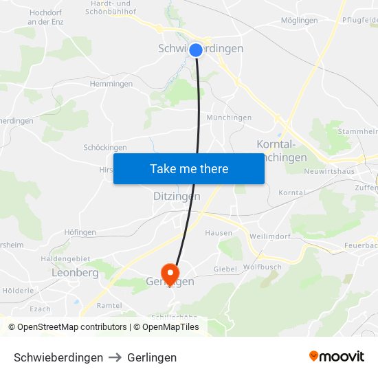 Schwieberdingen to Gerlingen map