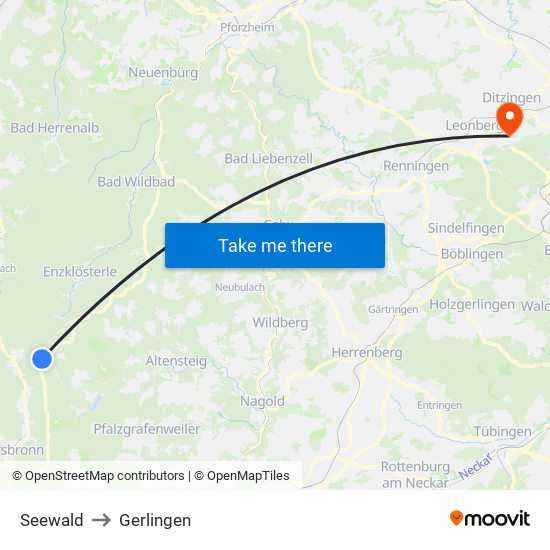 Seewald to Gerlingen map