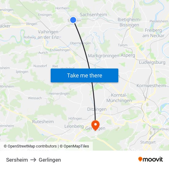 Sersheim to Gerlingen map