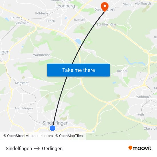 Sindelfingen to Gerlingen map