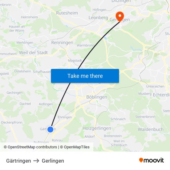 Gärtringen to Gerlingen map