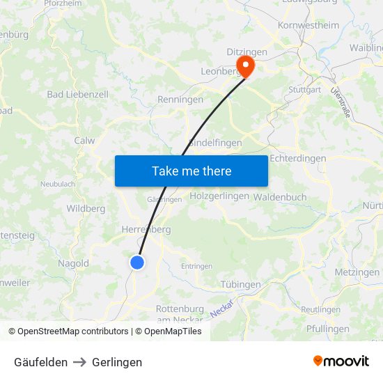 Gäufelden to Gerlingen map