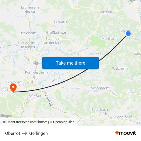 Oberrot to Gerlingen map