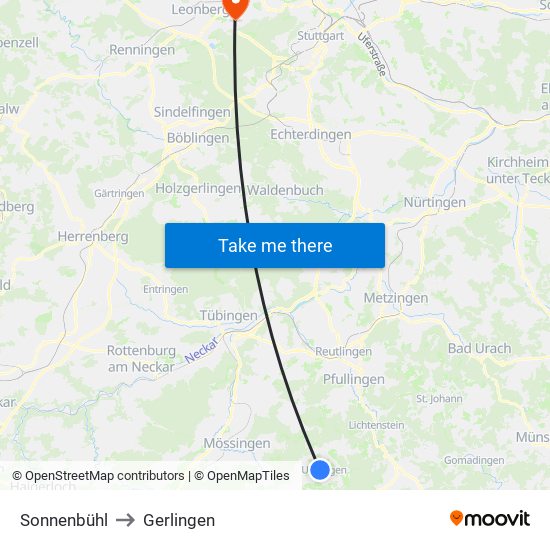 Sonnenbühl to Gerlingen map