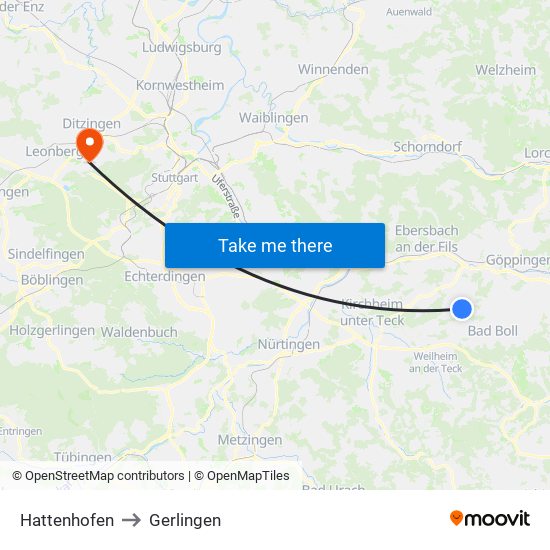 Hattenhofen to Gerlingen map