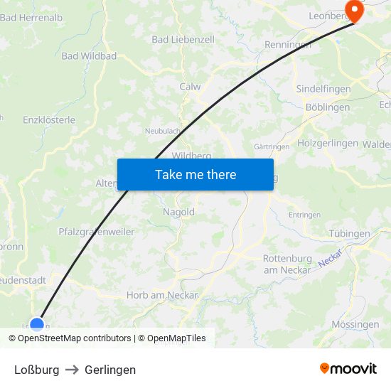 Loßburg to Gerlingen map