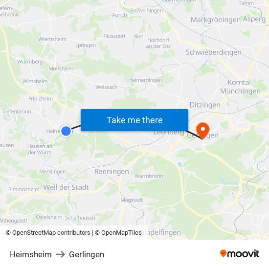 Heimsheim to Gerlingen map