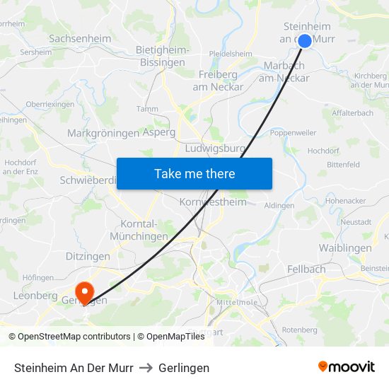 Steinheim An Der Murr to Gerlingen map