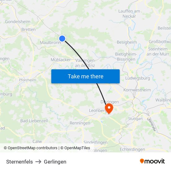 Sternenfels to Gerlingen map