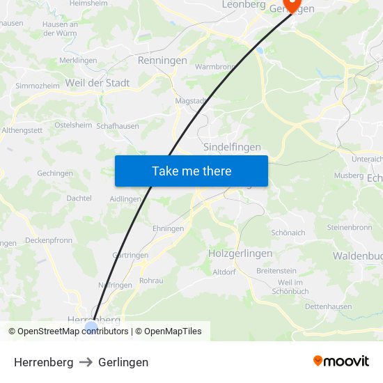 Herrenberg to Gerlingen map