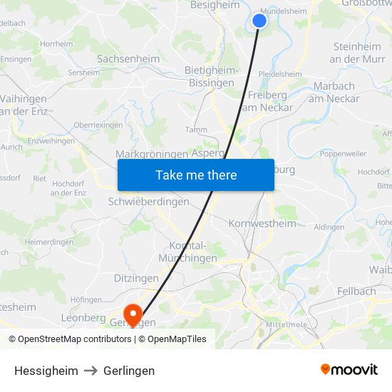 Hessigheim to Gerlingen map