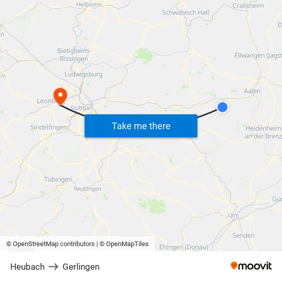 Heubach to Gerlingen map