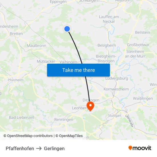 Pfaffenhofen to Gerlingen map