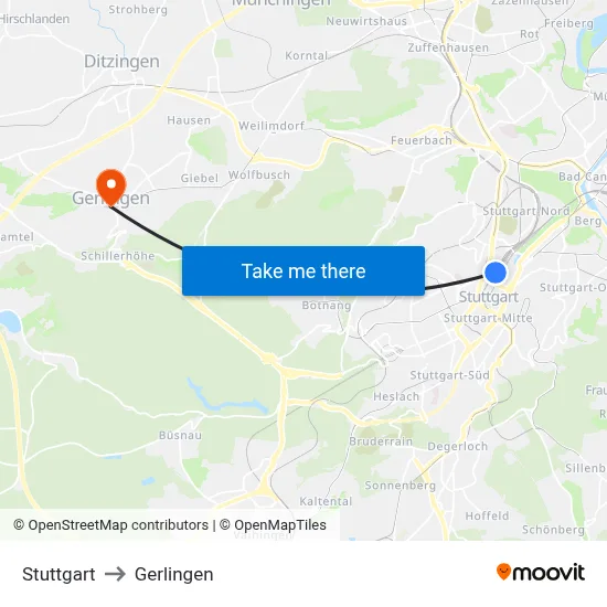 Stuttgart to Gerlingen map