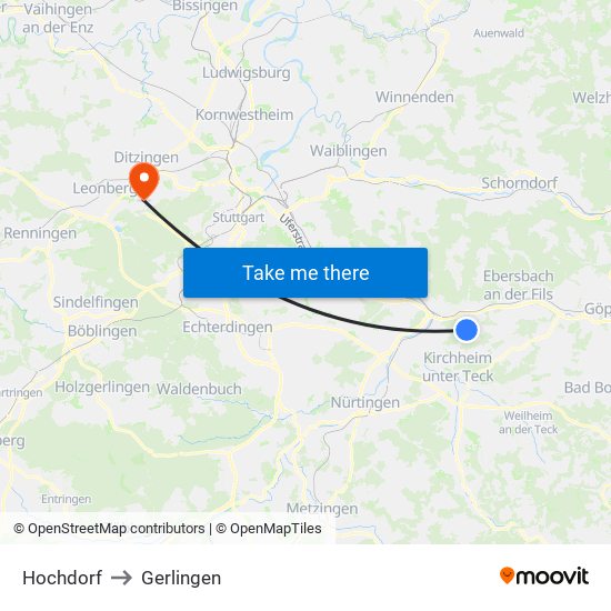 Hochdorf to Gerlingen map