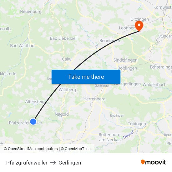 Pfalzgrafenweiler to Gerlingen map