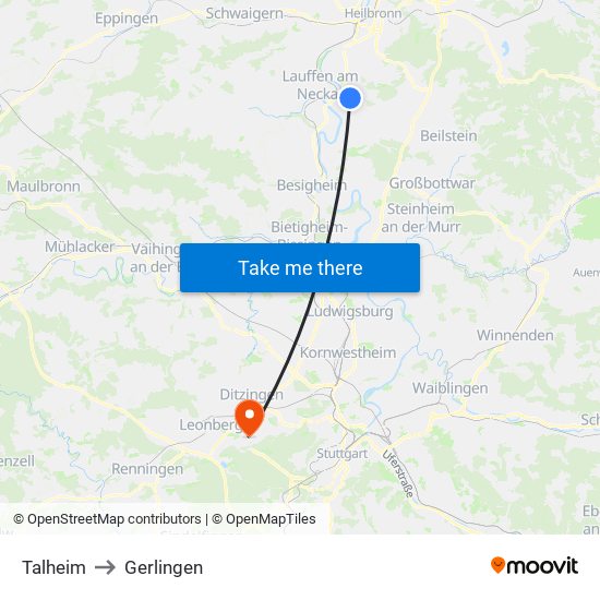 Talheim to Gerlingen map