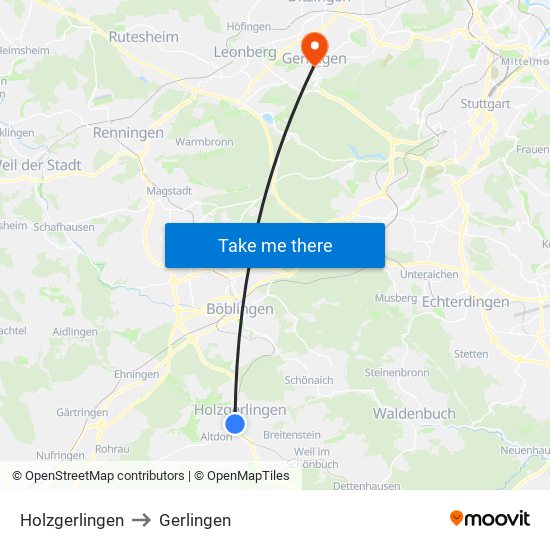 Holzgerlingen to Gerlingen map