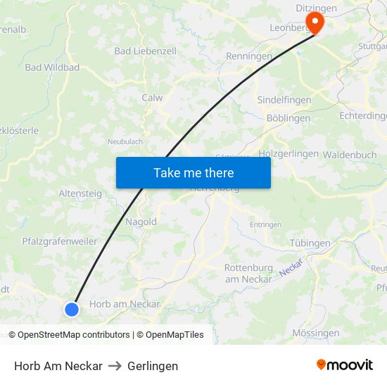 Horb Am Neckar to Gerlingen map