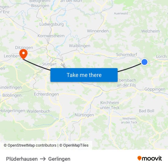 Plüderhausen to Gerlingen map