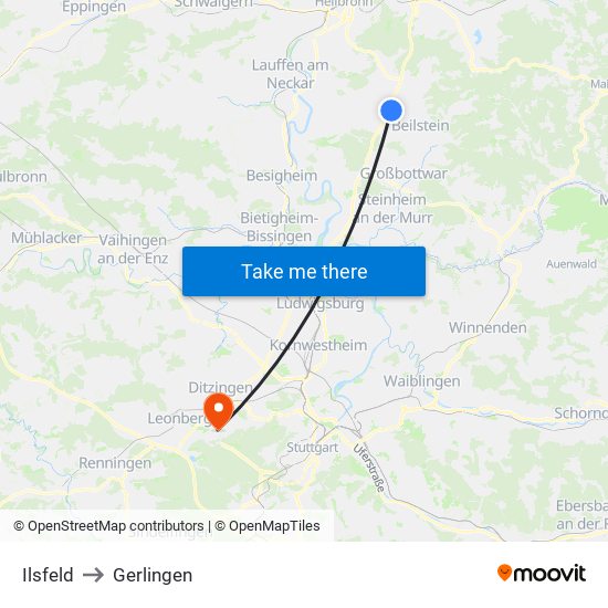 Ilsfeld to Gerlingen map