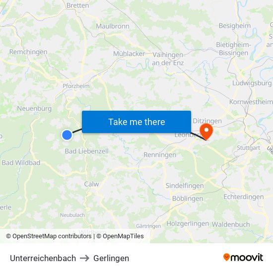 Unterreichenbach to Gerlingen map