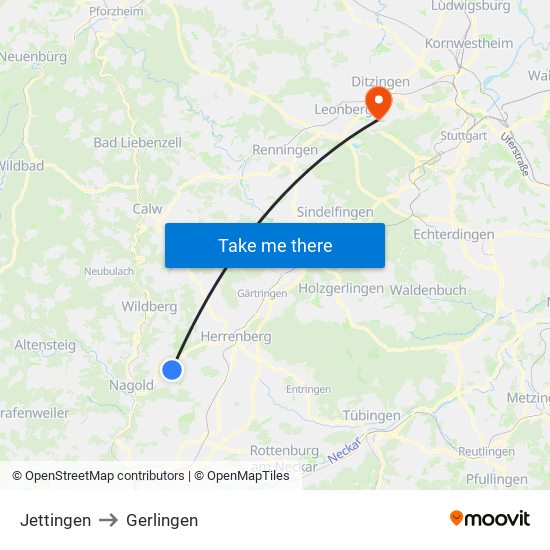 Jettingen to Gerlingen map