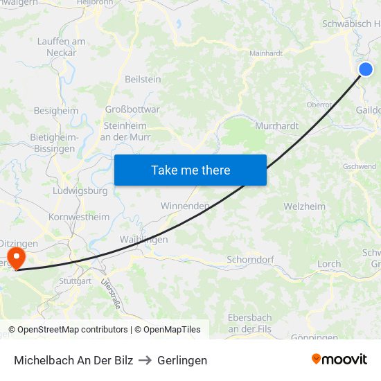 Michelbach An Der Bilz to Gerlingen map