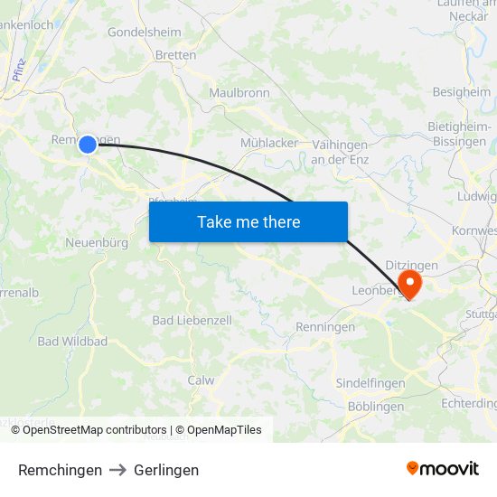 Remchingen to Gerlingen map