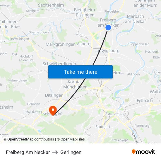 Freiberg Am Neckar to Gerlingen map