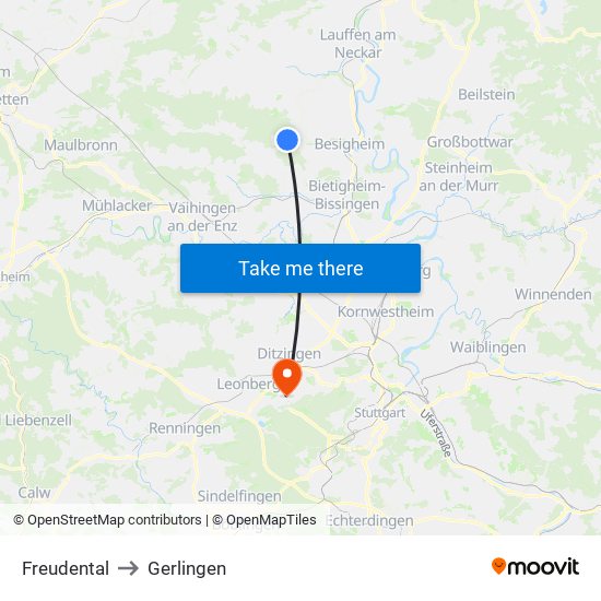 Freudental to Gerlingen map