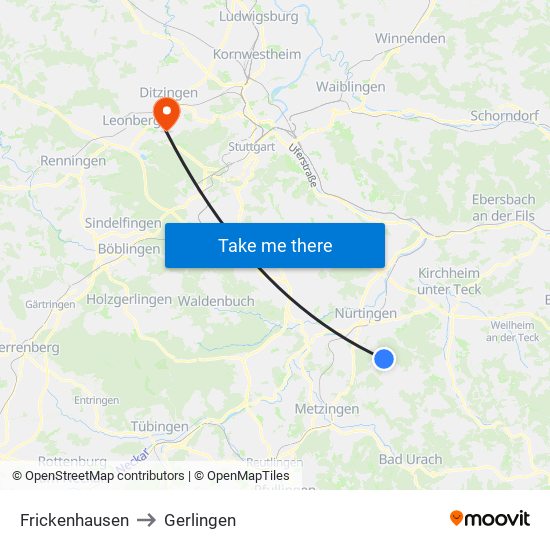 Frickenhausen to Gerlingen map