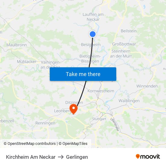 Kirchheim Am Neckar to Gerlingen map
